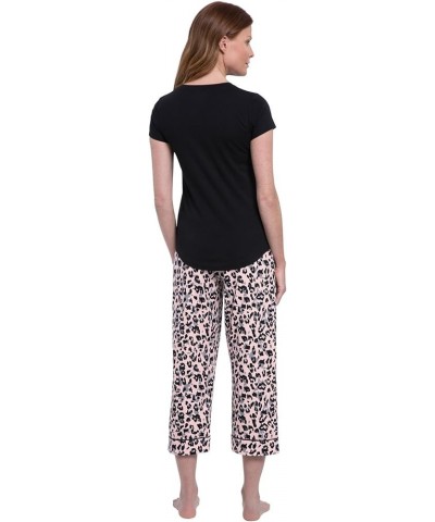 Womens PJs Sets - Ladies Pajamas Capris 100% Cotton Short Sleeve Black $25.47 Sleep & Lounge