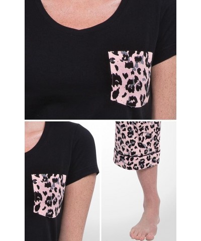 Womens PJs Sets - Ladies Pajamas Capris 100% Cotton Short Sleeve Black $25.47 Sleep & Lounge