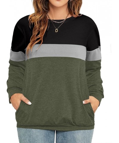 Plus-Size Sweatshirts for Women Color Block Long Sleeve Pockets Pullover 11_k $16.82 Activewear