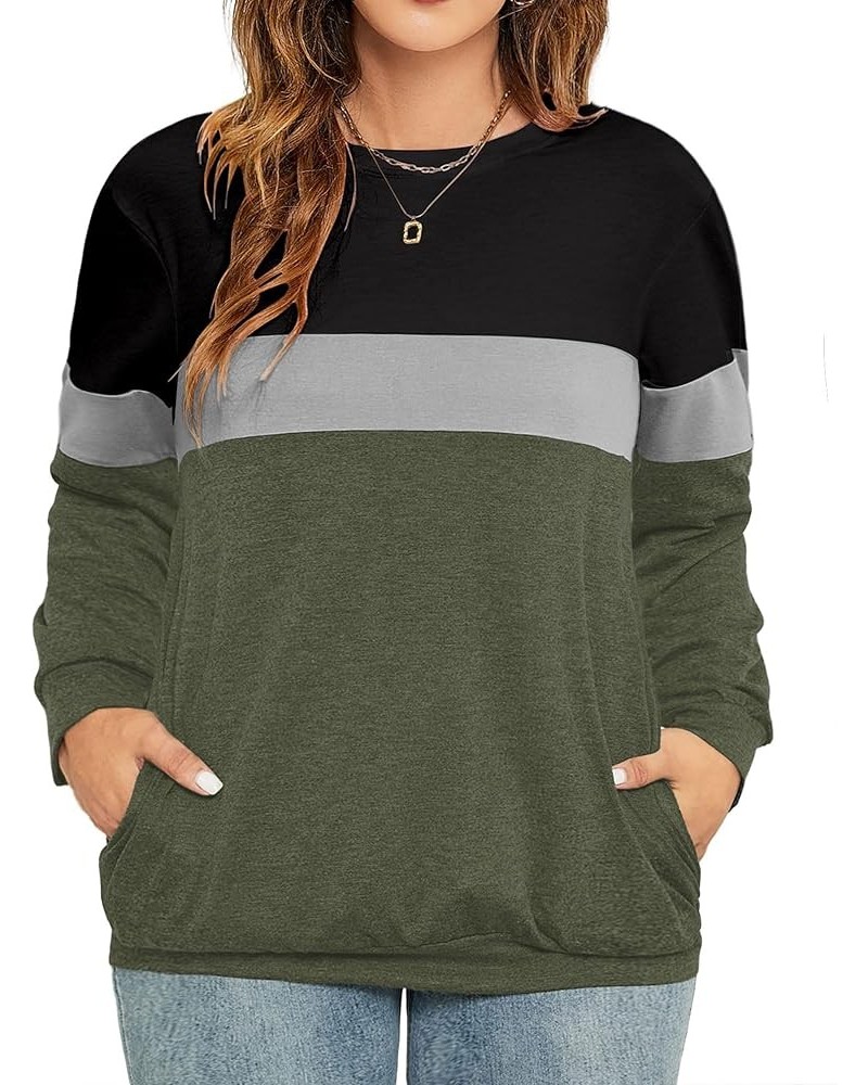 Plus-Size Sweatshirts for Women Color Block Long Sleeve Pockets Pullover 11_k $16.82 Activewear