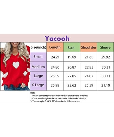 Women's Heart Pattern Ripped Sweater V Neck Distressed Knit Pullover Jumper Top As Picture $12.49 Sweaters