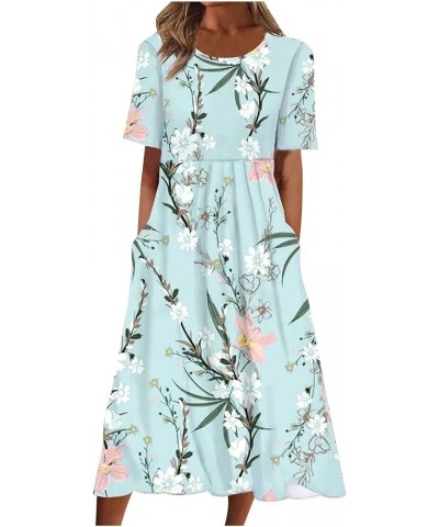 Women T Shirt Dress Casual V Neck Floral Print Maxi Dresses Button Down Flowy Boho Beach Sundress Vacation Wear H-light Blue ...