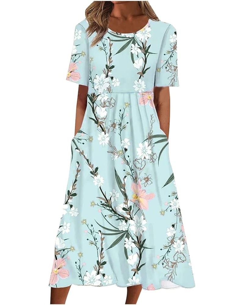 Women T Shirt Dress Casual V Neck Floral Print Maxi Dresses Button Down Flowy Boho Beach Sundress Vacation Wear H-light Blue ...