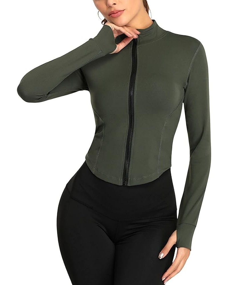 Women's Zip Up Long Sleeve Slim Fit Athletic Workout Jacket Sportswear Yoga Crop Top 01 Green $11.75 Jackets