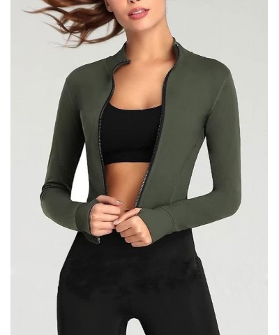 Women's Zip Up Long Sleeve Slim Fit Athletic Workout Jacket Sportswear Yoga Crop Top 01 Green $11.75 Jackets