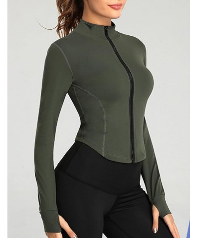 Women's Zip Up Long Sleeve Slim Fit Athletic Workout Jacket Sportswear Yoga Crop Top 01 Green $11.75 Jackets