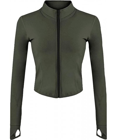 Women's Zip Up Long Sleeve Slim Fit Athletic Workout Jacket Sportswear Yoga Crop Top 01 Green $11.75 Jackets