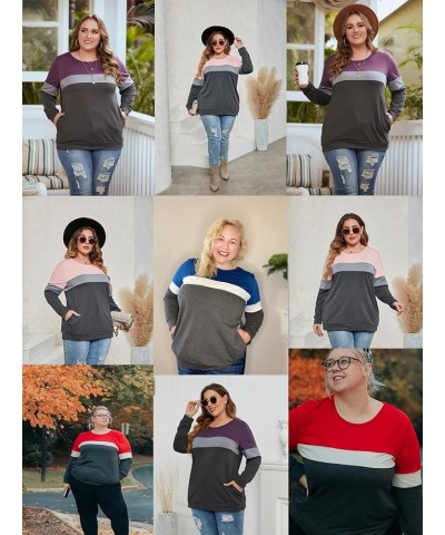 Plus-Size Sweatshirts for Women Color Block Long Sleeve Pockets Pullover 11_k $16.82 Activewear