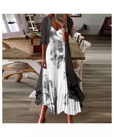 Women's Casual Dress,Elegant 2 Piece Maxi Dress Sexy V Neck Smocked Flowy Formal Long Sleeve Plus Size Summer Dress 01-dark G...