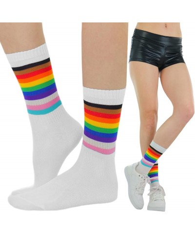 Women's Acrylic Ankle Hi With Double Stripe Top Crew Fun Athletic Socks Rainbow $9.48 Activewear