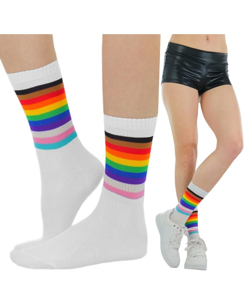 Women's Acrylic Ankle Hi With Double Stripe Top Crew Fun Athletic Socks Rainbow $9.48 Activewear