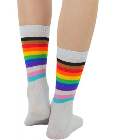 Women's Acrylic Ankle Hi With Double Stripe Top Crew Fun Athletic Socks Rainbow $9.48 Activewear