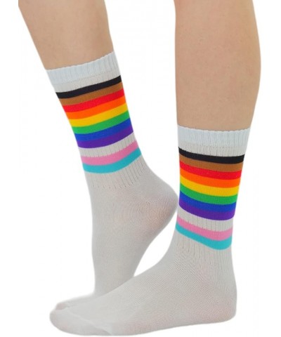 Women's Acrylic Ankle Hi With Double Stripe Top Crew Fun Athletic Socks Rainbow $9.48 Activewear