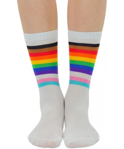 Women's Acrylic Ankle Hi With Double Stripe Top Crew Fun Athletic Socks Rainbow $9.48 Activewear