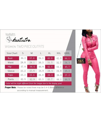 Women 2 Piece Outfits Button Pocket Lapel Jacket Top And High Waist Leather Pencil Pants Set 1-pink $34.55 Suits