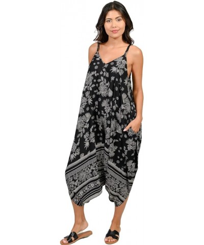 Bohemian Boho Harem Jumpsuit Romper for Woman Relax Fit TieDye Handkerchief Women's Strap Lightweight Rayon Sketch Floral $18...