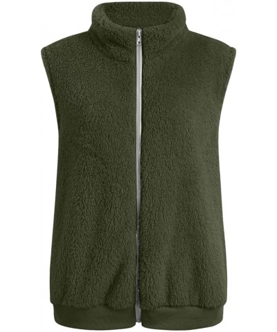 Women's Fuzzy Sherpa Fleece Jacket Lightweight Vest Cozy Sleeveless Cardigan Zipper Waistcoat Outerwear with Hood Army Green-...