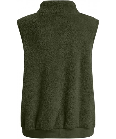 Women's Fuzzy Sherpa Fleece Jacket Lightweight Vest Cozy Sleeveless Cardigan Zipper Waistcoat Outerwear with Hood Army Green-...