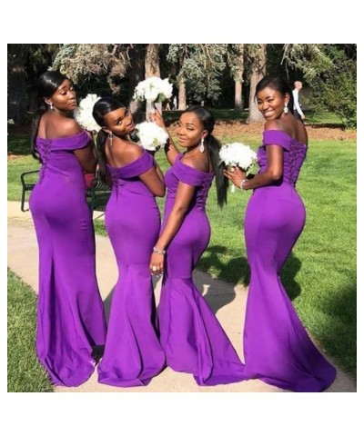 Off Shoulder Mermaid Bridesmaid Dresses for Wedding Satin Formal Evening Gowns Bodycon Prom Dress with Train Turquoise $41.13...