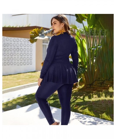 Women's Plus Size Muslim Swimsuits One Piece Modest Burkini Islamic Long Sleeve Full Cover Rash Guard ​Bathing Suits Dark Blu...