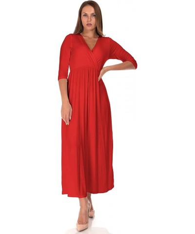 Women's Casual Loose V Neck Shirring Floor Length Maxi Dress Red $22.79 Dresses