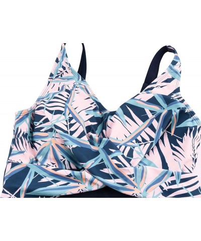 Women One Piece Swim Dress with Skirt Plus Size Swimsuit Tummy Control Swimwear Navy Blue & Pink Leaves $24.74 Swimsuits