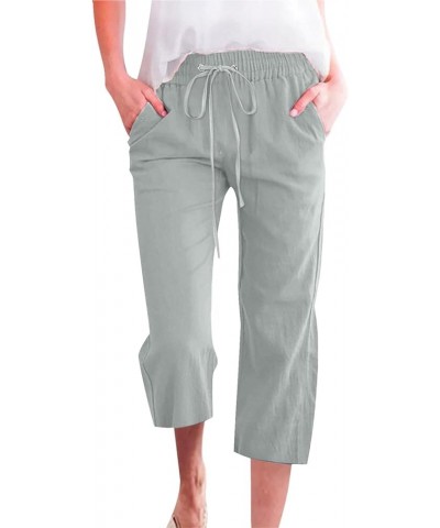 Capris Pants for Women Casual Summer Cotton Linen 3/4 Pants Wide Leg Capris Lightweight Baggy Cropped Lounge Trousers A1-mint...