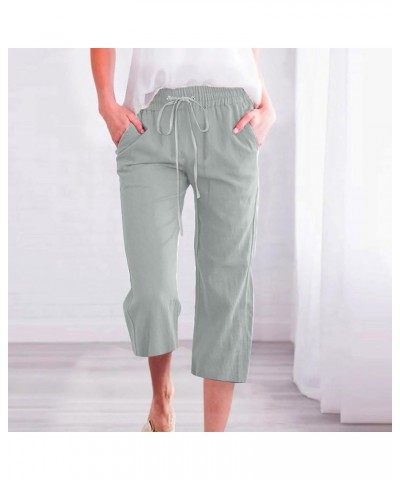 Capris Pants for Women Casual Summer Cotton Linen 3/4 Pants Wide Leg Capris Lightweight Baggy Cropped Lounge Trousers A1-mint...