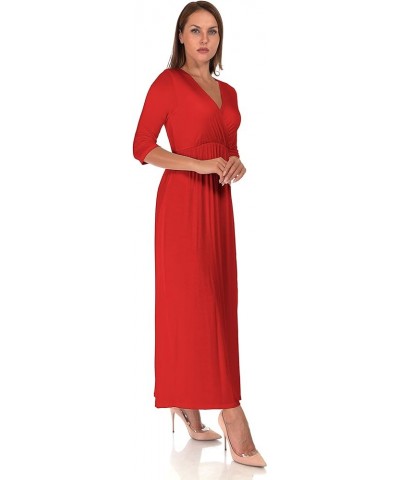 Women's Casual Loose V Neck Shirring Floor Length Maxi Dress Red $22.79 Dresses