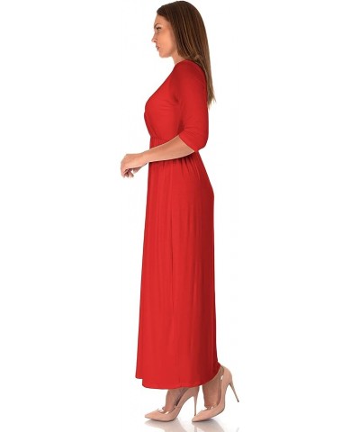 Women's Casual Loose V Neck Shirring Floor Length Maxi Dress Red $22.79 Dresses