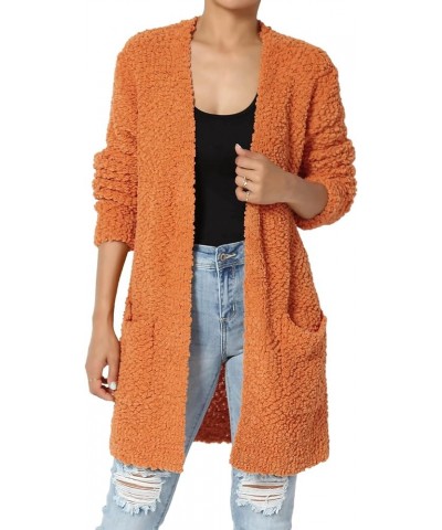 Women's S~3X Loose Fit Popcorn Knit Long Sleeve Pocket Open Sweater Cardigan Persimmon $24.50 Sweaters