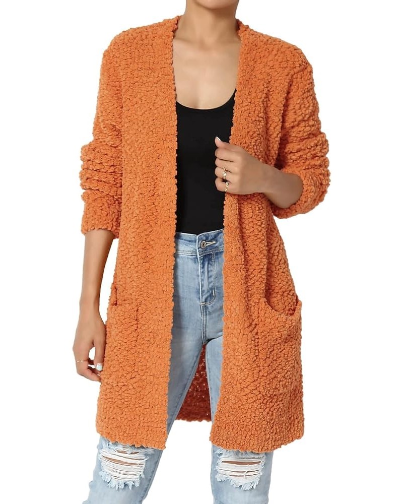 Women's S~3X Loose Fit Popcorn Knit Long Sleeve Pocket Open Sweater Cardigan Persimmon $24.50 Sweaters