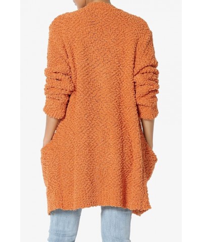 Women's S~3X Loose Fit Popcorn Knit Long Sleeve Pocket Open Sweater Cardigan Persimmon $24.50 Sweaters