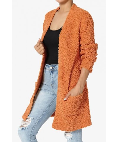 Women's S~3X Loose Fit Popcorn Knit Long Sleeve Pocket Open Sweater Cardigan Persimmon $24.50 Sweaters