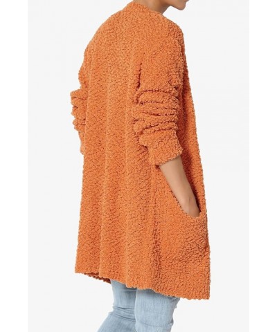 Women's S~3X Loose Fit Popcorn Knit Long Sleeve Pocket Open Sweater Cardigan Persimmon $24.50 Sweaters