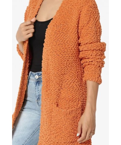 Women's S~3X Loose Fit Popcorn Knit Long Sleeve Pocket Open Sweater Cardigan Persimmon $24.50 Sweaters