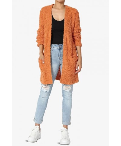 Women's S~3X Loose Fit Popcorn Knit Long Sleeve Pocket Open Sweater Cardigan Persimmon $24.50 Sweaters