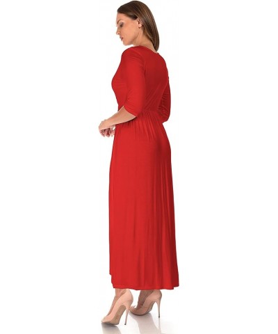 Women's Casual Loose V Neck Shirring Floor Length Maxi Dress Red $22.79 Dresses