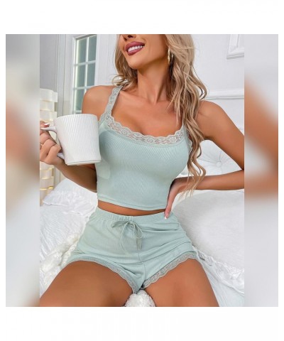 Women's Cute Pajamas 2 Piece Pj Sets Strawberry Cami Crop Tops Shorts Summer Kawaii Lounge Set Sleepwear Nightwear Light Gree...