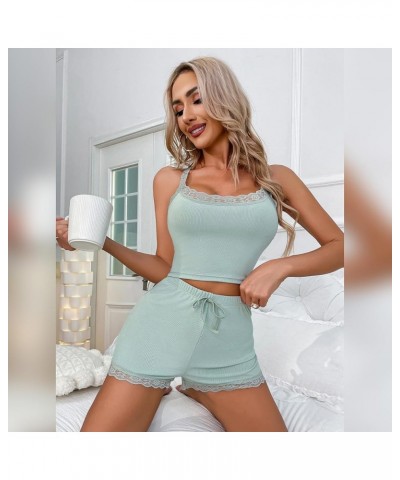 Women's Cute Pajamas 2 Piece Pj Sets Strawberry Cami Crop Tops Shorts Summer Kawaii Lounge Set Sleepwear Nightwear Light Gree...