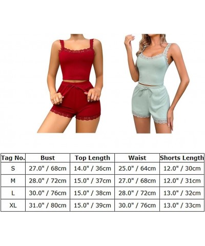 Women's Cute Pajamas 2 Piece Pj Sets Strawberry Cami Crop Tops Shorts Summer Kawaii Lounge Set Sleepwear Nightwear Light Gree...