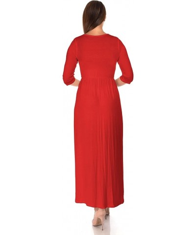 Women's Casual Loose V Neck Shirring Floor Length Maxi Dress Red $22.79 Dresses