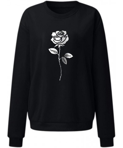 Sweatshirts for Women Rose Print Sweatshirt Crewneck Fit Pullover Tops Casual Long Sleeve Workout Shirts Loose B-black $7.53 ...