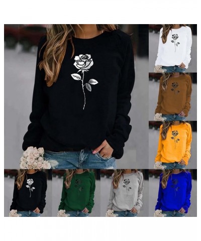 Sweatshirts for Women Rose Print Sweatshirt Crewneck Fit Pullover Tops Casual Long Sleeve Workout Shirts Loose B-black $7.53 ...