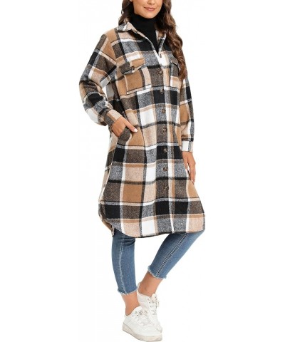 Women's Casual Button Down Flannel Long Plaid Shirts Jacket Coats with Pockets Khaki $18.45 Jackets