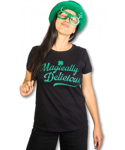 Womens Funny St Patricks Day T Shirts for Girls Cute Tees for Saint Patricks Day Black - Magically Delicious Glitter Ink $12....