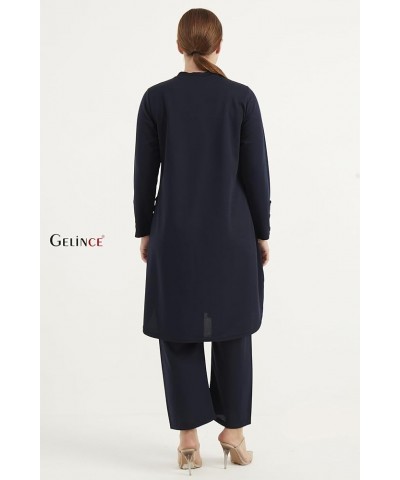 Women Modest Abaya Suit Long Sleeve Tunic Sweatsuits Top Loose Pants 2 Piece Outfit Set Long Sleeve Plus Size Navy Blue / L $...