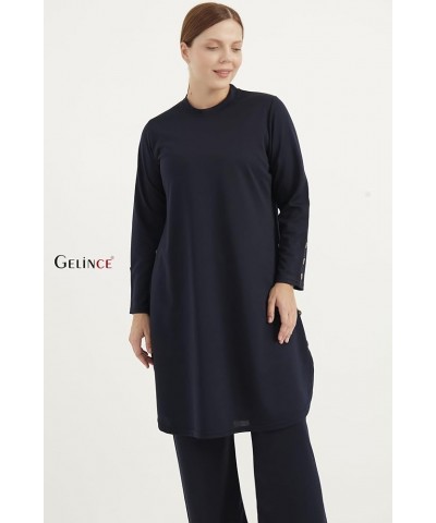 Women Modest Abaya Suit Long Sleeve Tunic Sweatsuits Top Loose Pants 2 Piece Outfit Set Long Sleeve Plus Size Navy Blue / L $...