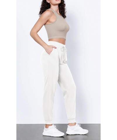 Women's Jogger with Pockets Cotton French Terry High Waist Drawstring Casual Lounge Sweatpants White $21.65 Activewear