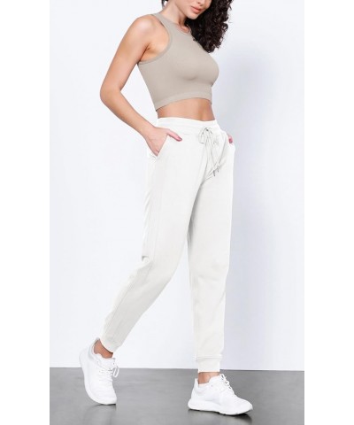 Women's Jogger with Pockets Cotton French Terry High Waist Drawstring Casual Lounge Sweatpants White $21.65 Activewear